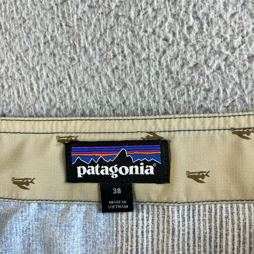 NEW Patagonia Board Shorts Mens Blue 38 Striped Swim Trunks Hybrid Outdoor Beach